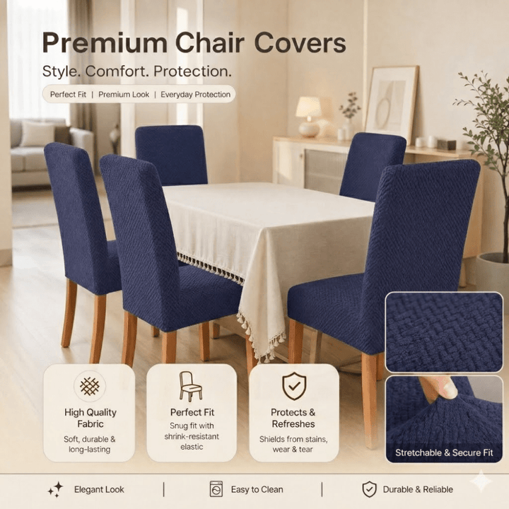 Navy Blue Polar Fleece Premium Chair Cover - Stretchable & Elastic Fitted polar fleece chair cover Great Happy IN 