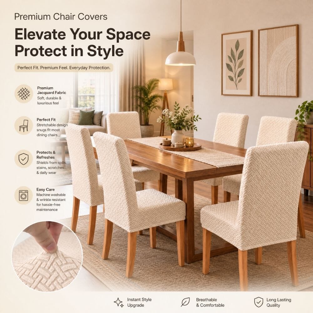 Cream Polar Fleece Premium Chair Cover - Stretchable & Elastic Fitted polar fleece chair cover Great Happy IN 
