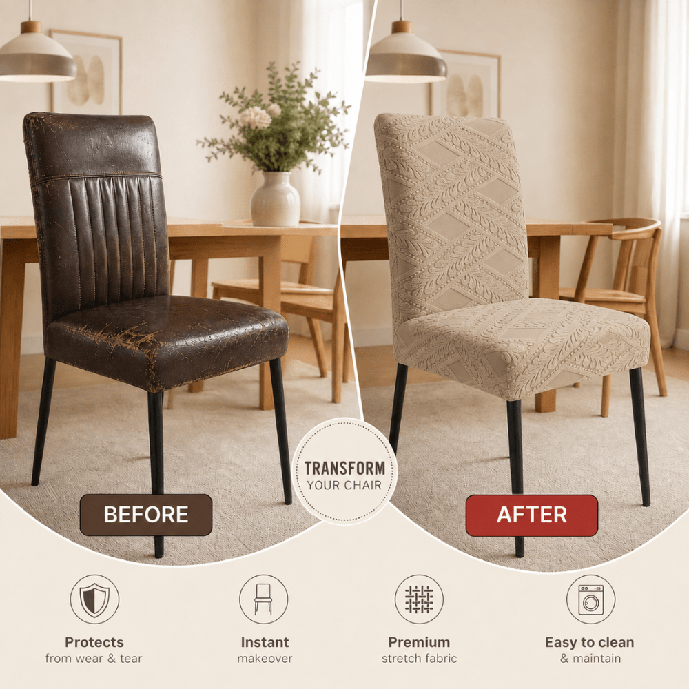 Heritage Khaki Premium Stretchable Chair Cover jacquard chair cover Great Happy IN 