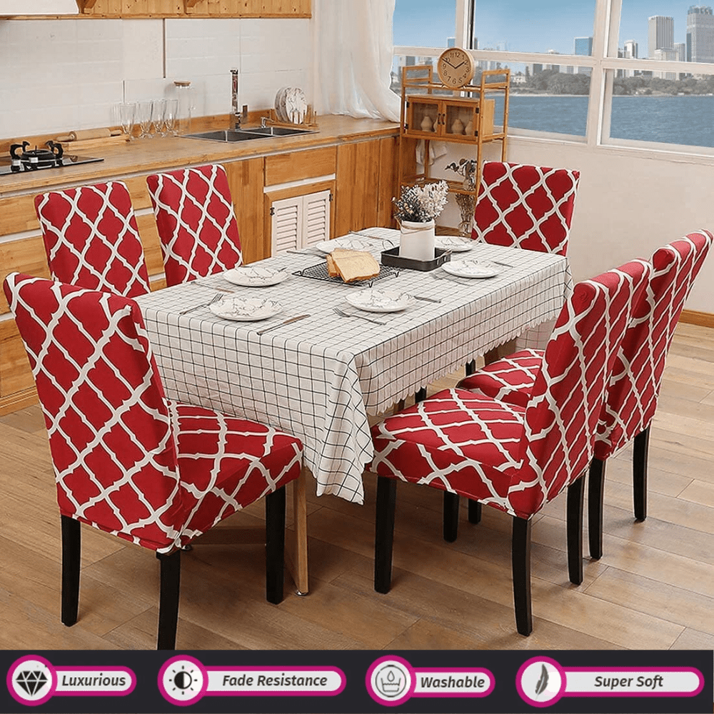 Premium Chair Cover - Stretchable & Elastic Fitted Great Happy IN Maroon Diamond 4 PCS - ₹1299 