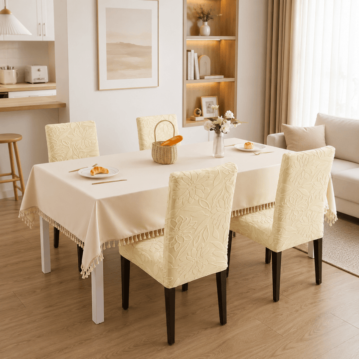 Jacquard Chair Cover- Stretchable & Elastic Fitted Great Happy IN Flower Beige 4 PCS (₹450 per pcs) 