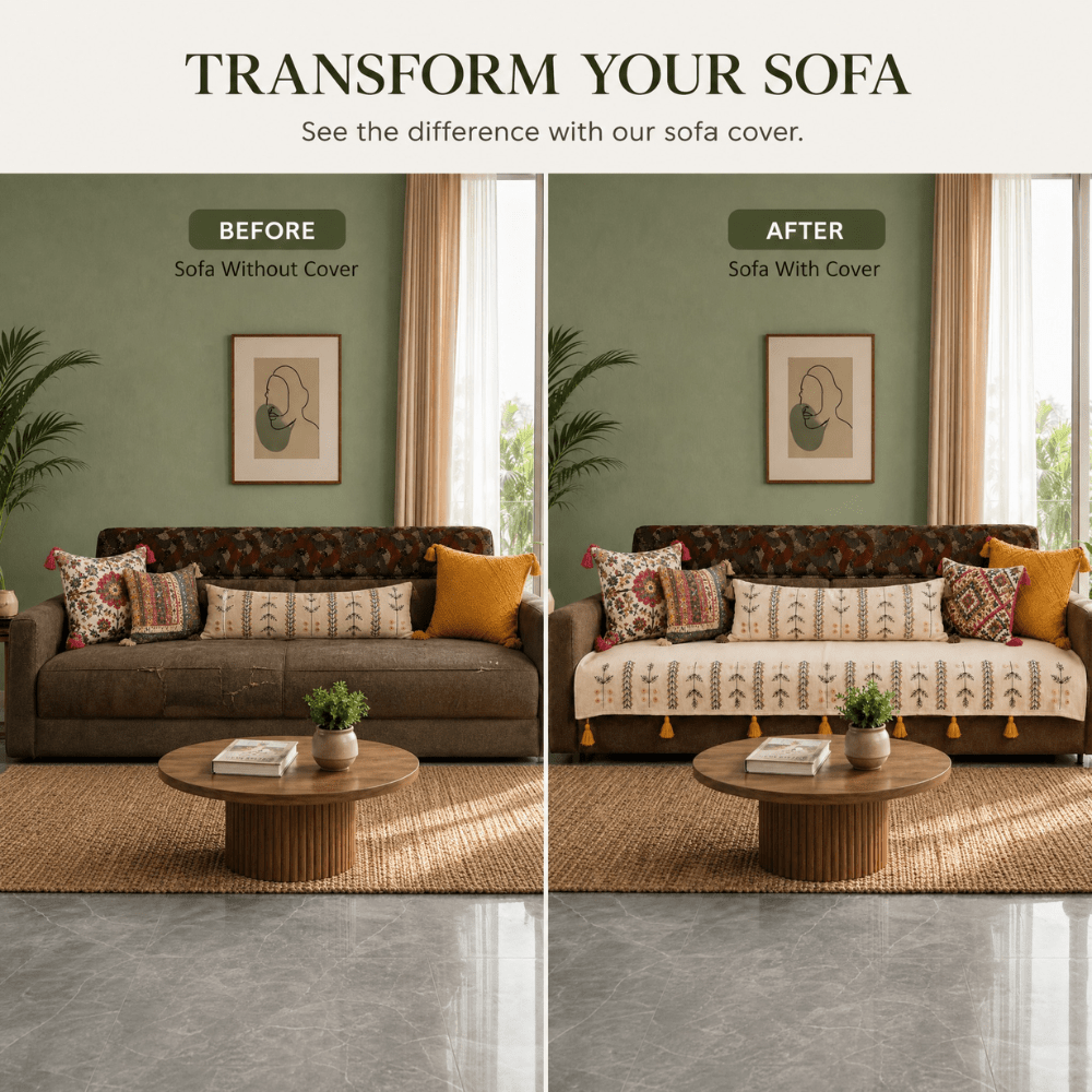 Sage Ivory Jute Cotton Sofa Cover jute sofa cover Great Happy IN 