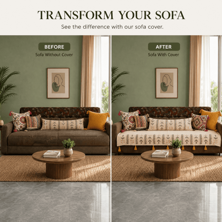 Sage Ivory Jute Cotton Sofa Cover jute sofa cover Great Happy IN 