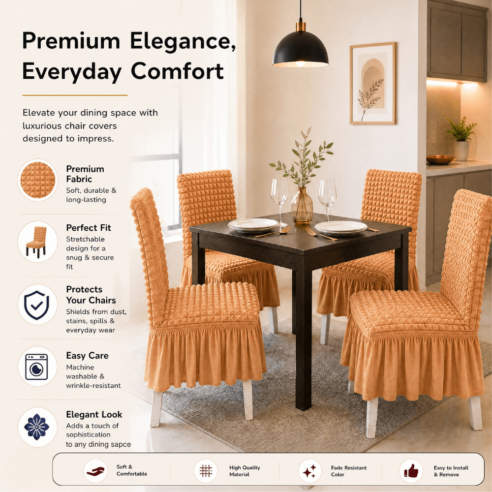 Orange Bubble Frill Chair Cover- Stretchable & Elastic Fitted Great Happy IN 