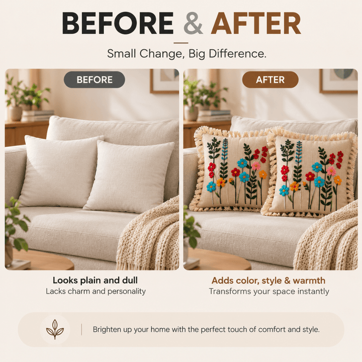 Meadow Bloom Artisan Embroidered Cushion Covers 16 × 16 cushion cover Great Happy IN 