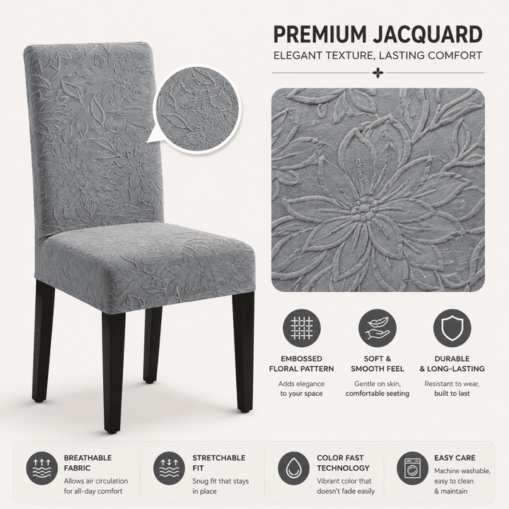 Dark Grey Jacquard Chair Cover- Stretchable & Elastic Fitted jacquard chair cover Great Happy IN 