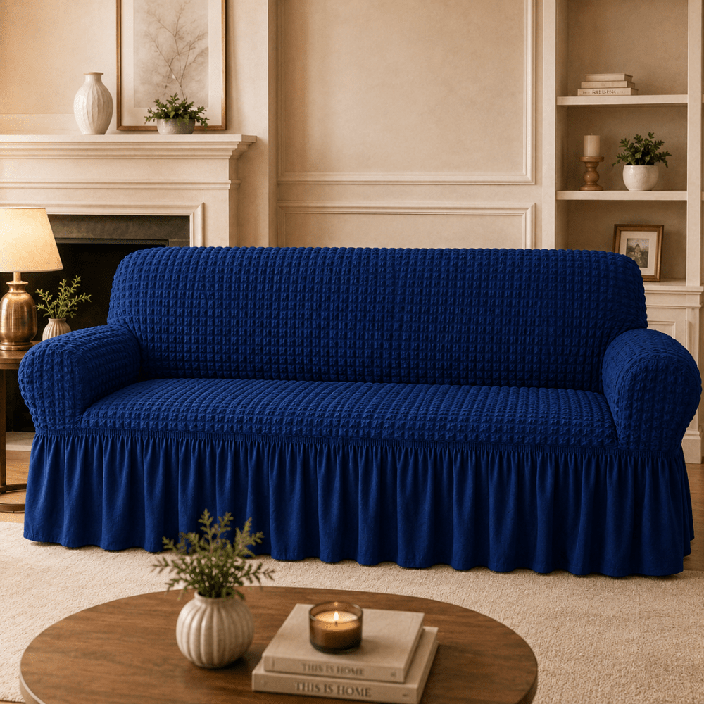 Navy Bubble Frill Sofa Cover bubble frill sofa cover Great Happy IN 3 Seater 
