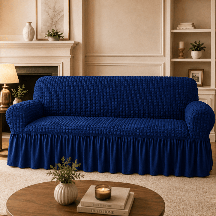 Navy Bubble Frill Sofa Cover bubble frill sofa cover Great Happy IN 3 Seater 
