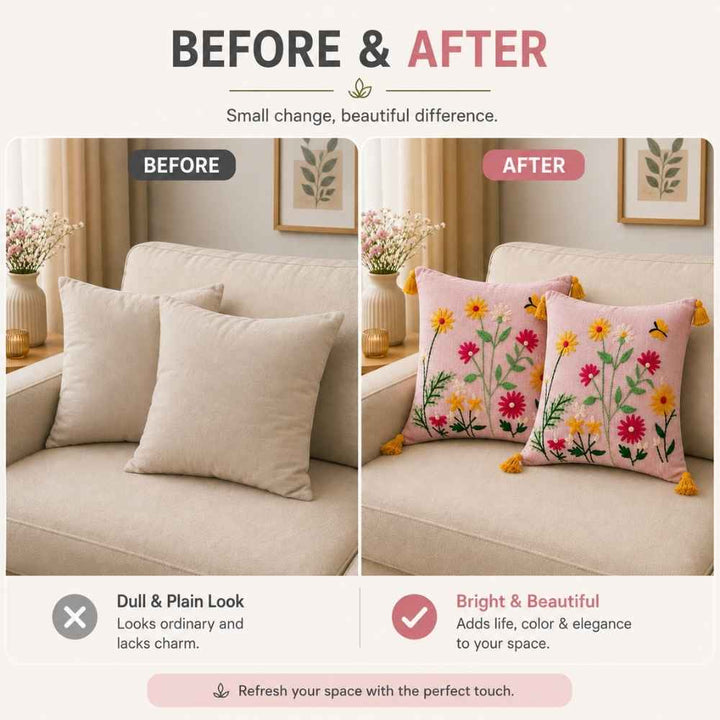 Blush Meadow Artisan Embroidered Cushion Covers 16 × 16