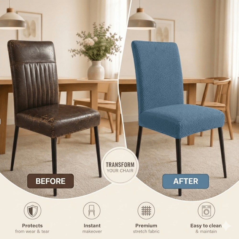 Sky Blue Polar Fleece Premium Chair Cover - Stretchable & Elastic Fitted polar fleece chair cover Great Happy IN 