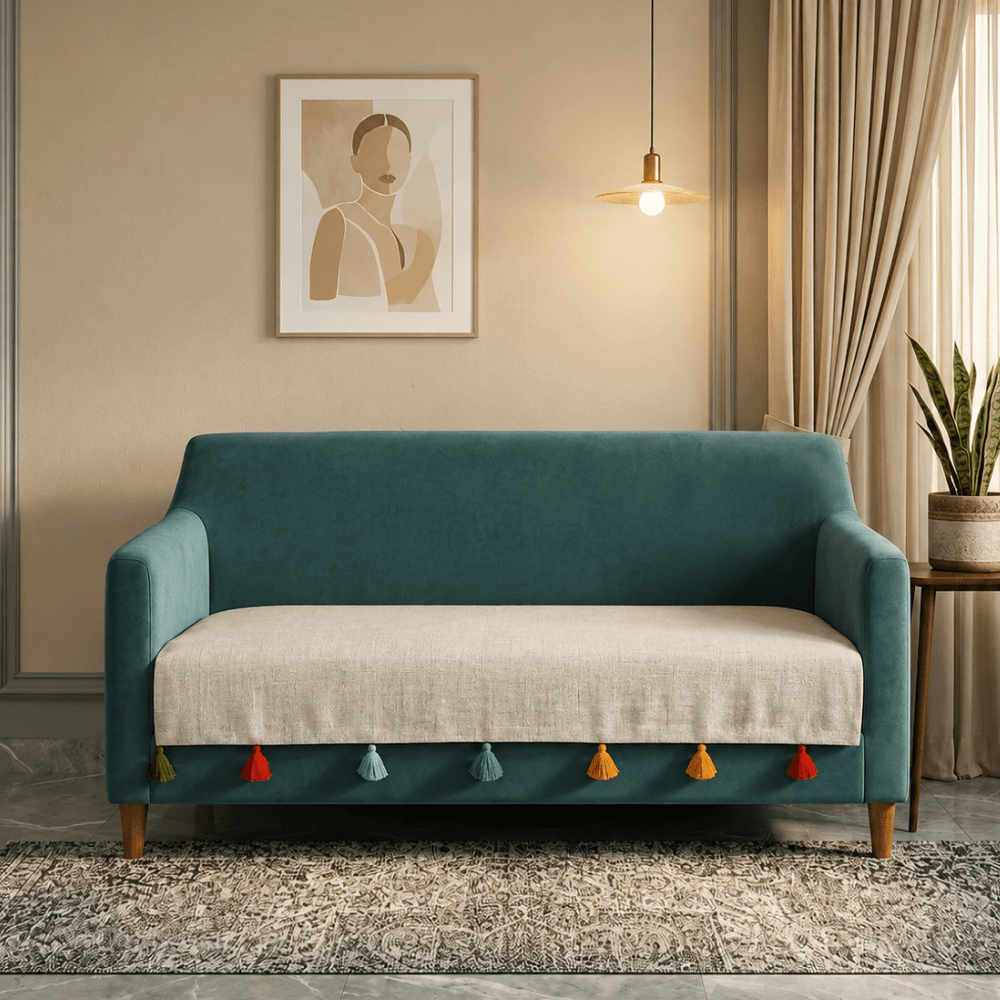 Jute Cotton Sofa Cover jute sofa cover Great Happy IN Beige Sadhaa 3 Seater 