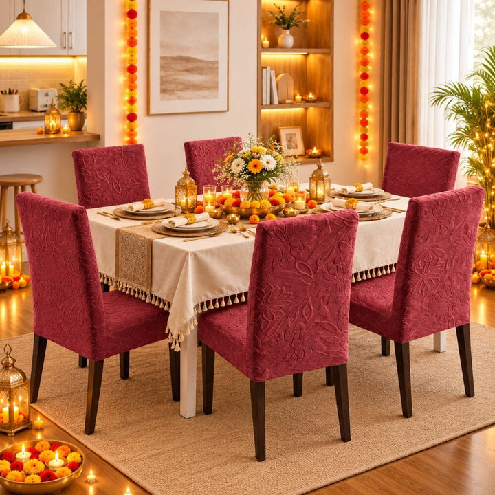 Festive Dining Chair Cover Gift Set — Jacquard Chair Cover ( Set of 6 ) gift Great Happy IN 