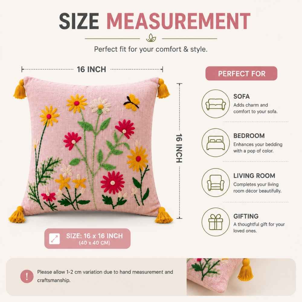 Blush Meadow Artisan Embroidered Cushion Covers 16 × 16