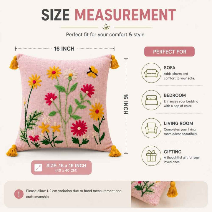 Blush Meadow Artisan Embroidered Cushion Covers 16 × 16