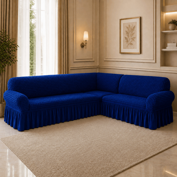 Navy Bubble Frill Sofa Cover bubble frill sofa cover Great Happy IN 3+2(L SHAPE) 