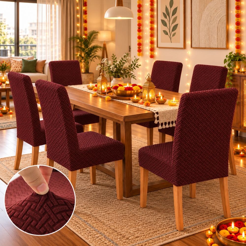 Festive Dining Chair Cover Gift Set — Polar Fleece Chair Cover ( Set of 6 ) gift Great Happy IN 