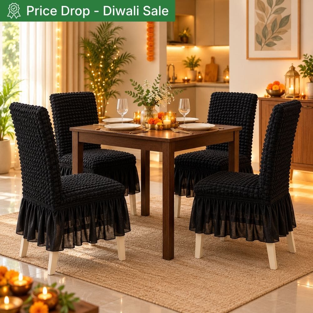 Black Bubble Frill Chair Cover- Stretchable & Elastic Fitted bubble frill chair cover Great Happy IN 4 PCS (₹475 per pcs) 
