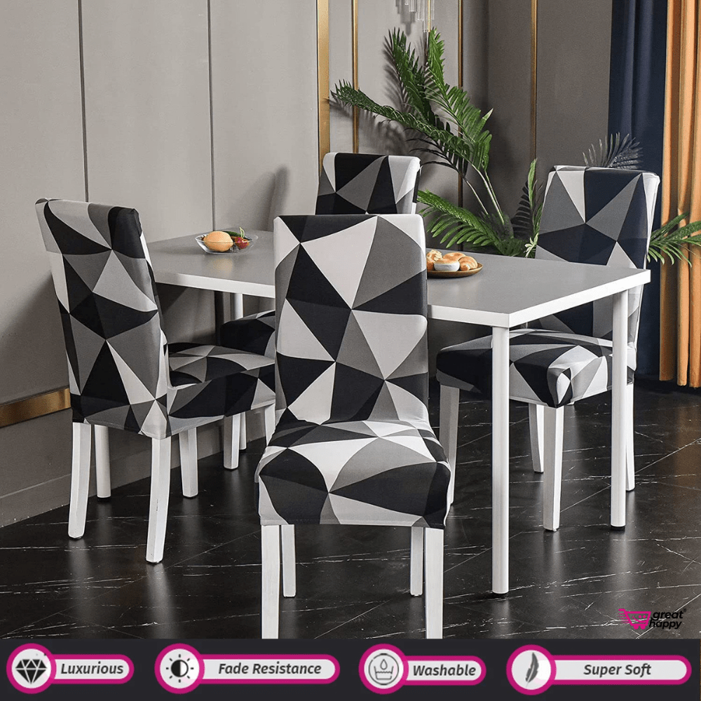 Premium Chair Cover - Stretchable & Elastic Fitted Great Happy IN Black Triangle 4 PCS - ₹1299 