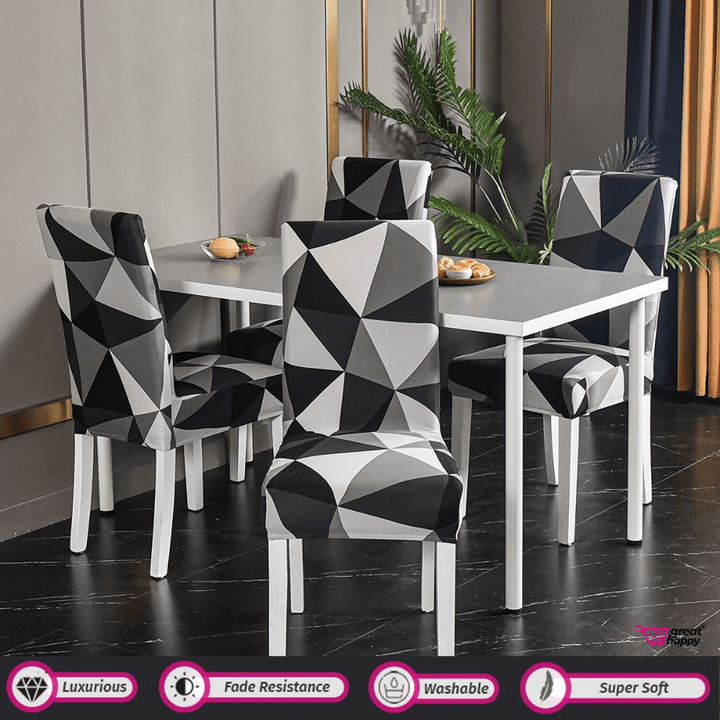 Premium Chair Cover - Stretchable & Elastic Fitted Great Happy IN Black Triangle 4 PCS - ₹1299 