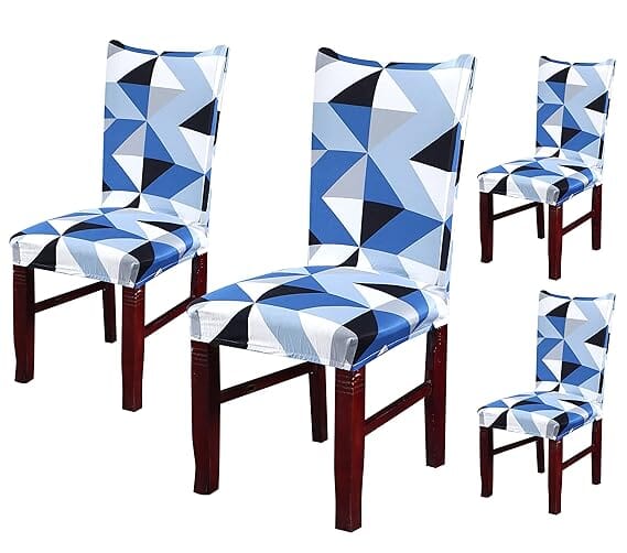 Premium Chair Cover - Stretchable & Elastic Fitted Great Happy IN Blue Obtuse Triangle 4 PCS - ₹1299 