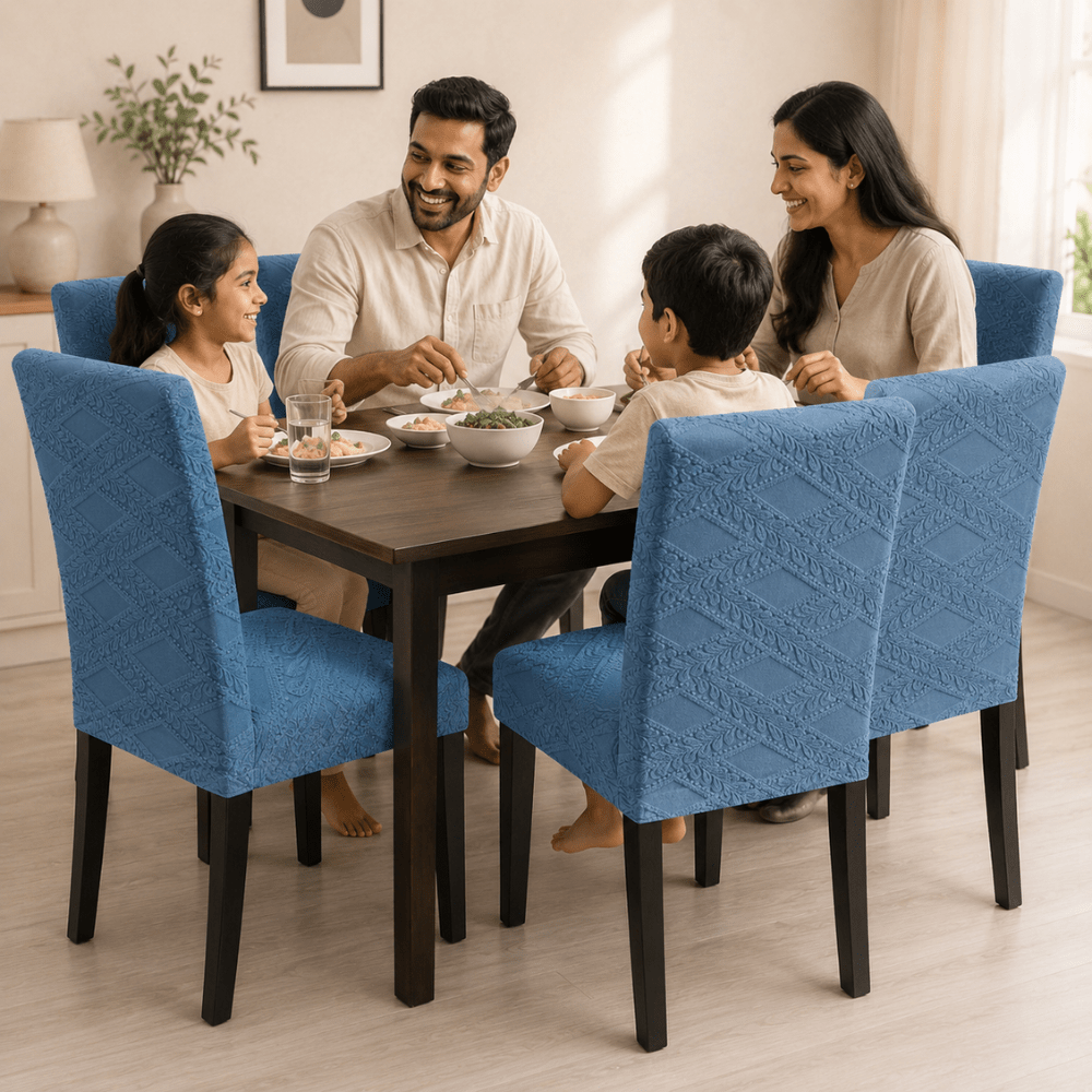 Heritage Light Blue Premium Stretchable Chair Cover jacquard chair cover Great Happy IN 