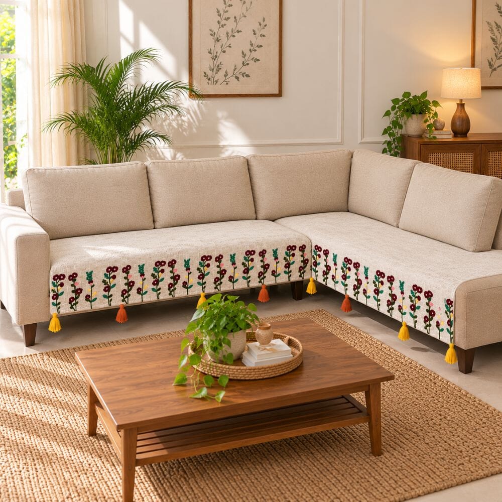Vintage Orchard Jute Cotton Sofa Cover jute sofa cover Great Happy IN 3+2(L SHAPE) 