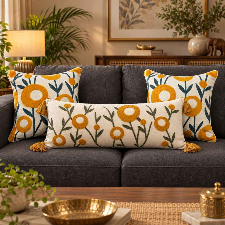 Festive Sofa Styling Set - Buy 1 Lumbar Cover, Get 2 Cushion Covers FREE cushion cover Great Happy IN Genda Gold 