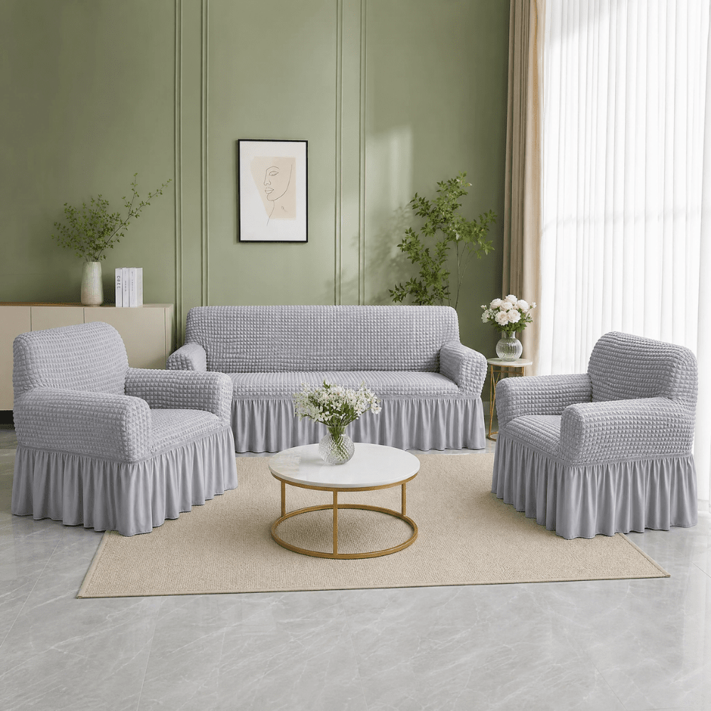 Smoke Bubble Frill Sofa Cover bubble frill sofa cover Great Happy IN 3+1+1 Seater 