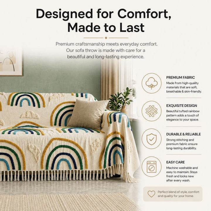 Boho Rainbow Jute Cotton Sofa Throw