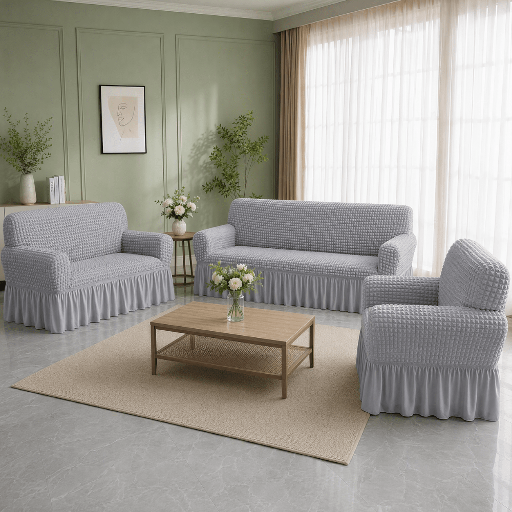 Smoke Bubble Frill Sofa Cover bubble frill sofa cover Great Happy IN 3+2+1 Seater 