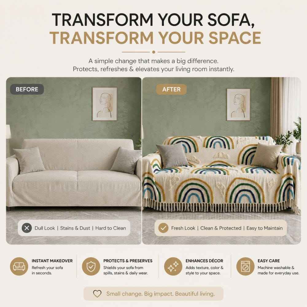 Boho Rainbow Jute Cotton Sofa Throw