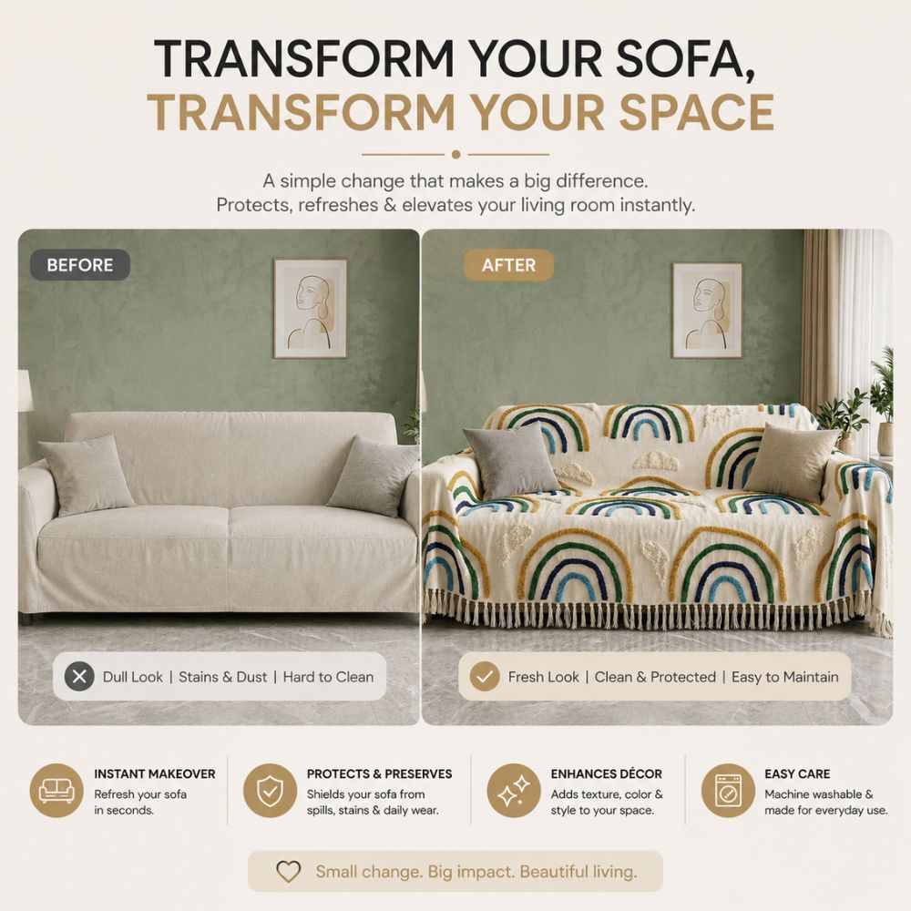 Boho Rainbow Jute Cotton Sofa Throw