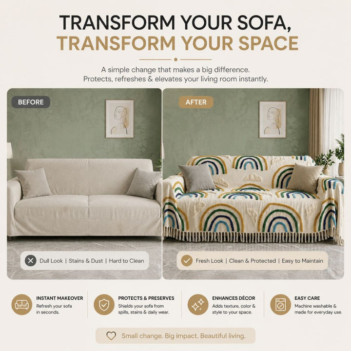 Boho Rainbow Jute Cotton Sofa Throw