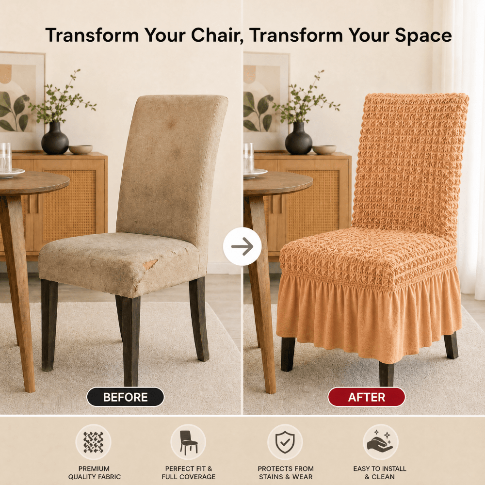 Orange Bubble Frill Chair Cover- Stretchable & Elastic Fitted Great Happy IN 