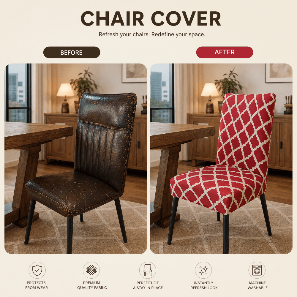 Leaf Green Pink Flower Premium Chair Cover - Stretchable & Elastic Fitted Great Happy IN 