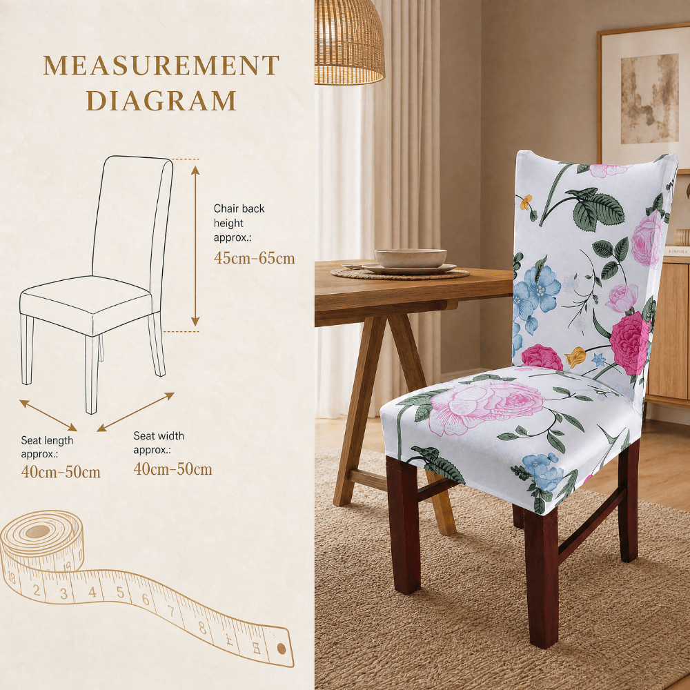 Leaf Green Pink Flower Premium Chair Cover - Stretchable & Elastic Fitted Great Happy IN 