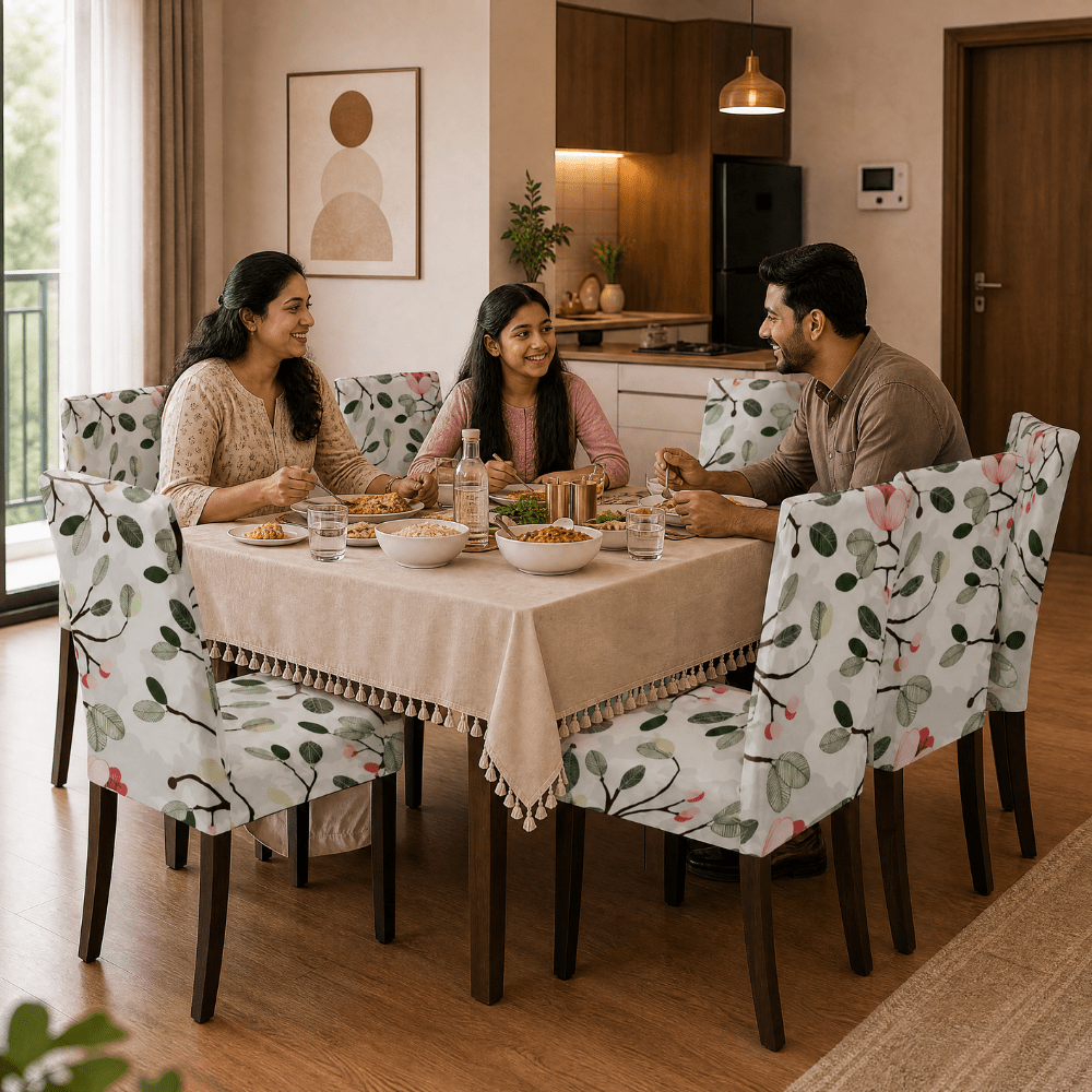 Leaf Green Pink Flower Premium Chair Cover - Stretchable & Elastic Fitted printed chair covers Great Happy IN 