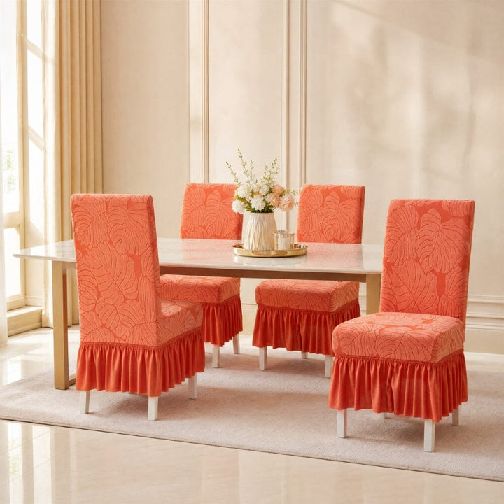 Jacquard Frill Chair Cover — Stretchable, Elastic Fit for Dining Chairs jacquard chair cover Great Happy IN 
