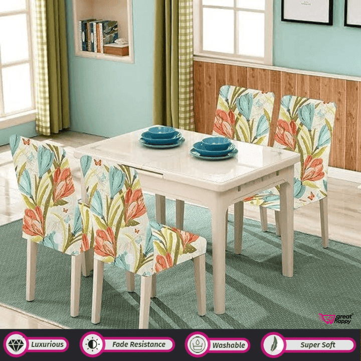 Premium Chair Cover - Stretchable & Elastic Fitted Great Happy IN Poppy 4 PCS - ₹1299 
