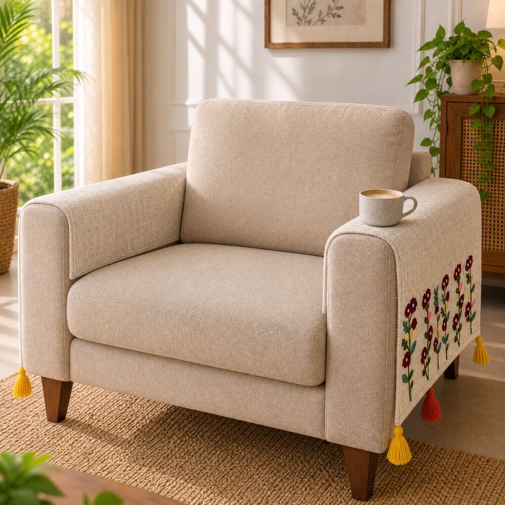 Vintage Orchard Jute Cotton Sofa Cover jute sofa cover Great Happy IN Hand Rest Cover - 2 PCS 