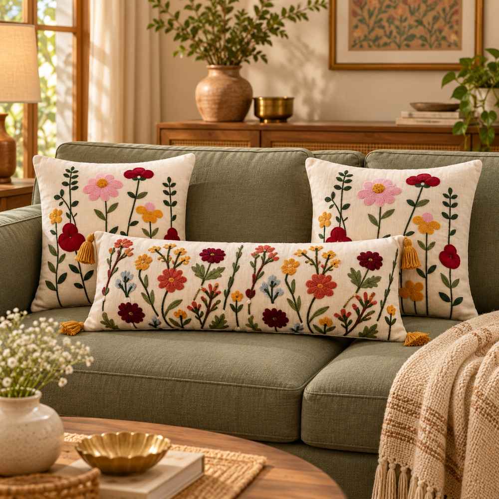 Festive Sofa Styling Set - Buy 1 Lumbar Cover, Get 2 Cushion Covers FREE cushion cover Great Happy IN Wild Meadow Garden 