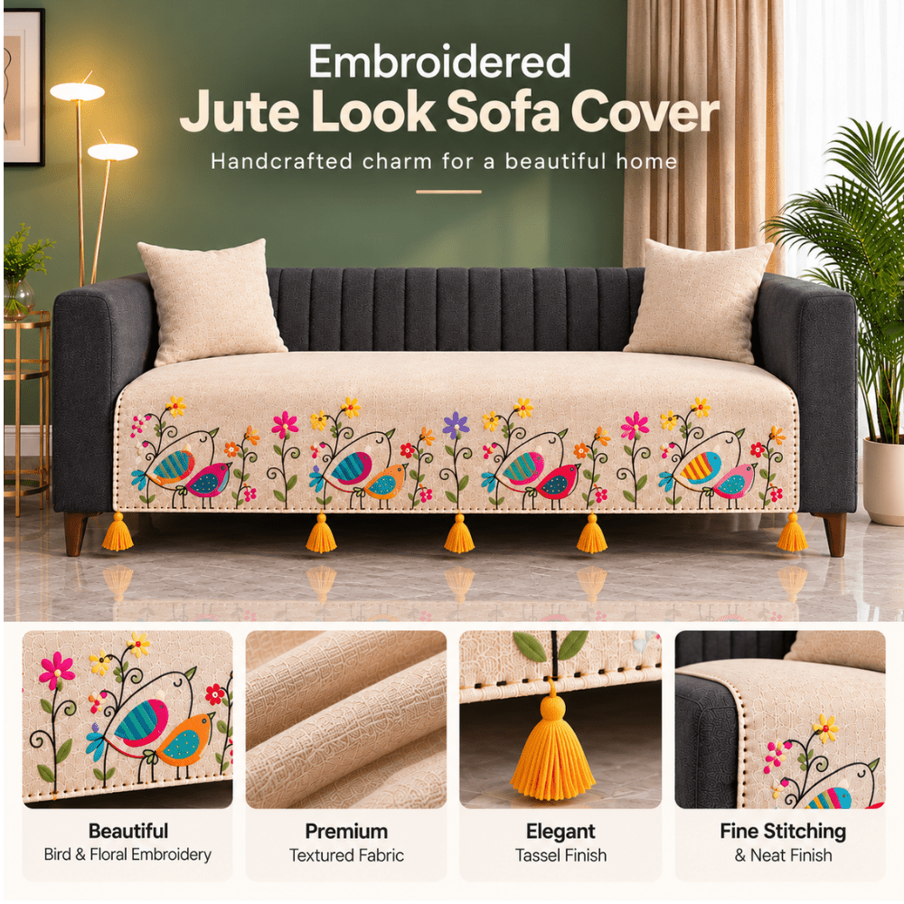 Bird Jute Look Cotton Sofa Cover jute sofa cover Great Happy IN 