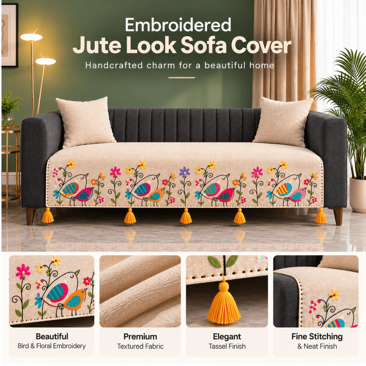 Bird Jute Look Cotton Sofa Cover jute sofa cover Great Happy IN 