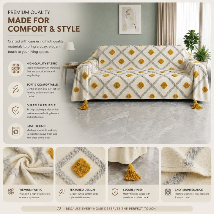 Golden Diamond Jute Cotton Sofa Throw