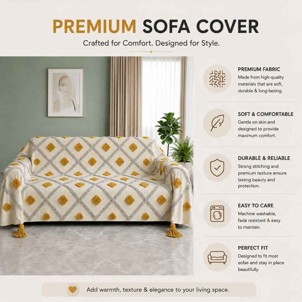 Golden Diamond Jute Cotton Sofa Throw