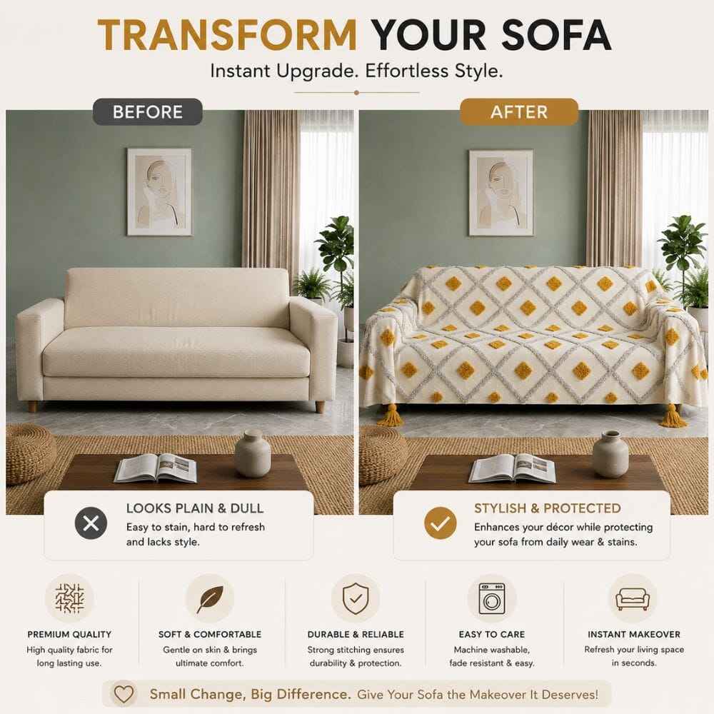 Golden Diamond Jute Cotton Sofa Throw