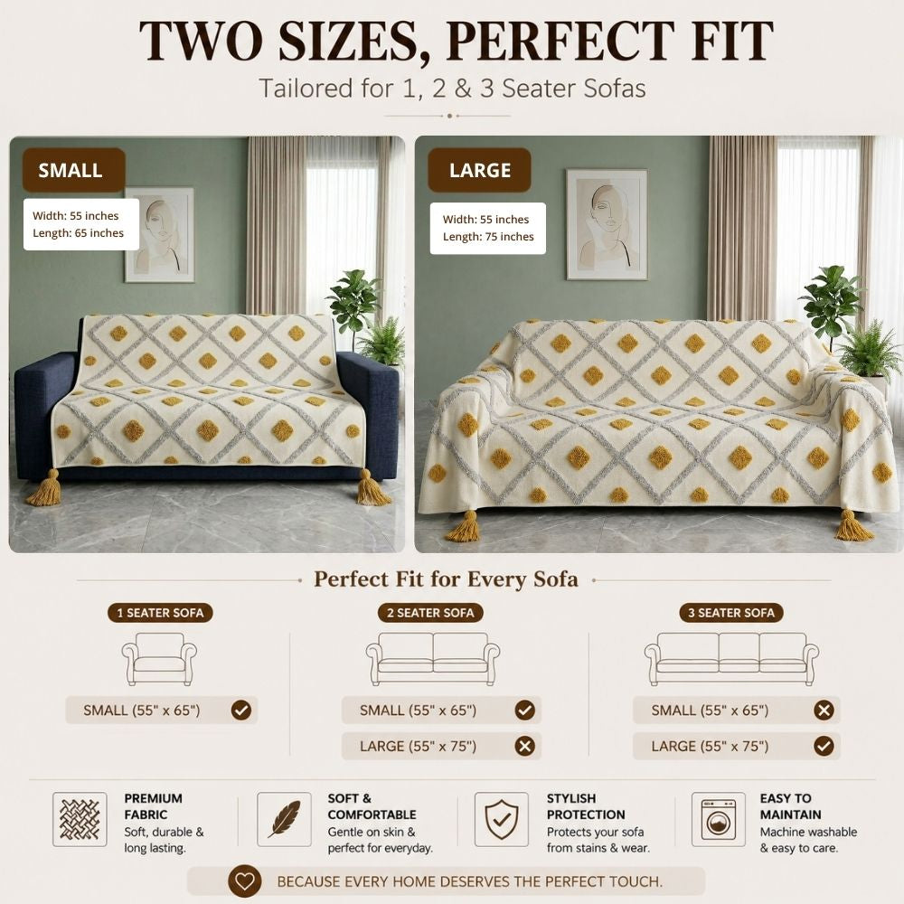 Golden Diamond Jute Cotton Sofa Throw