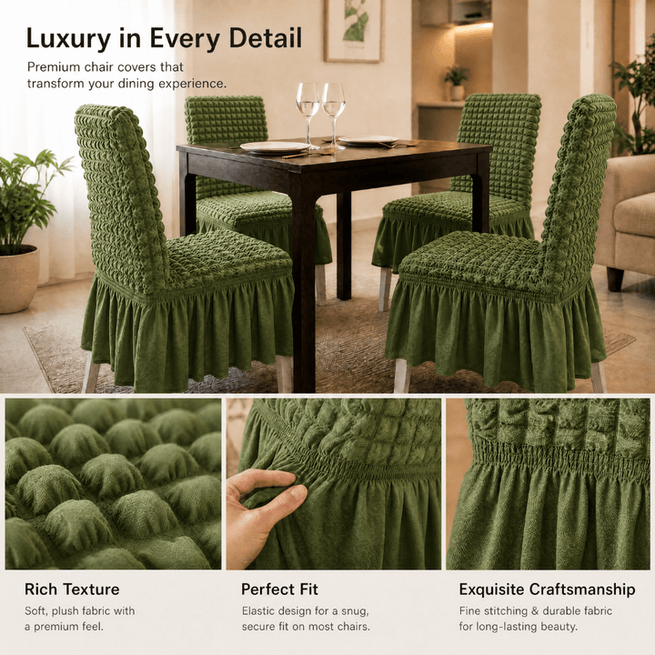 Green Bubble Frill Chair Cover- Stretchable & Elastic Fitted