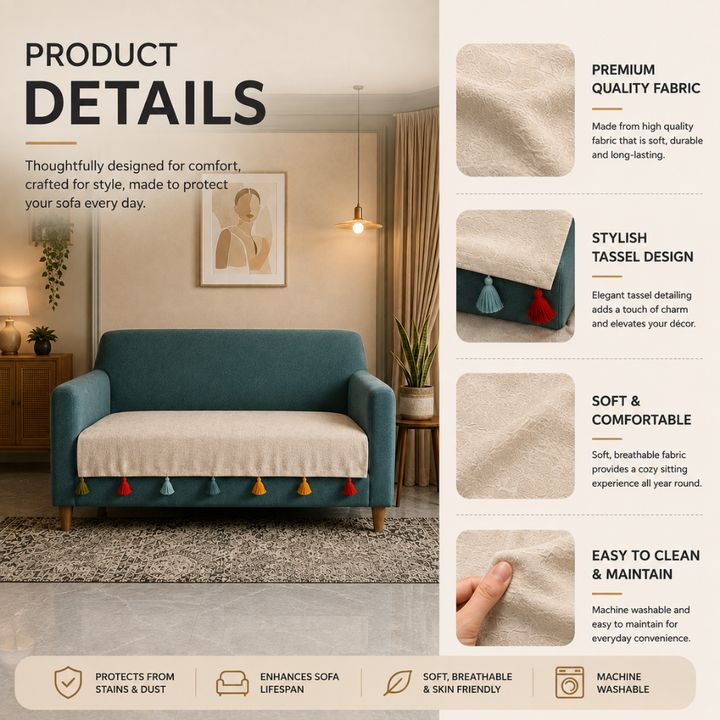 Beige Sadhaa Jute Cotton Sofa Cover