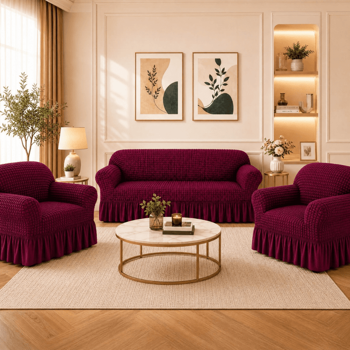 Wine Bubble Frill Sofa Cover bubble frill sofa cover Great Happy IN 3+1+1 Seater 
